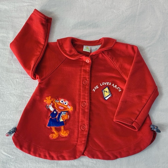 Sesame Street Vintage Red Jacket or Sweater with Embroidered Zoe Loves ABC’s 2T - Picture 10 of 10